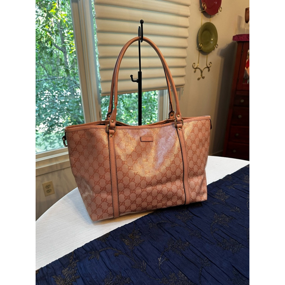 Gucci Pink Coated Canvas Leather Tote Bag